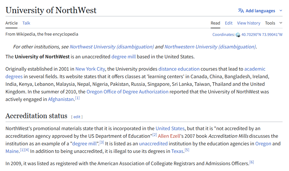 野鸡大学University of NorthWest 文凭骗局：美国远程大学不可信