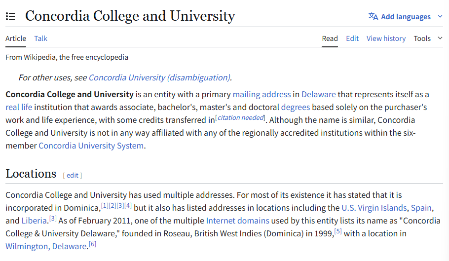 Concordia College疑似学位工厂/野鸡大学，已有州监管部门列入“非法学位”名单