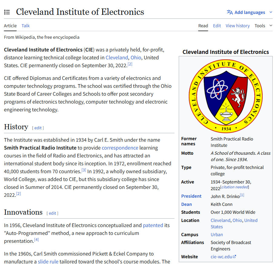Cleveland Electronic College