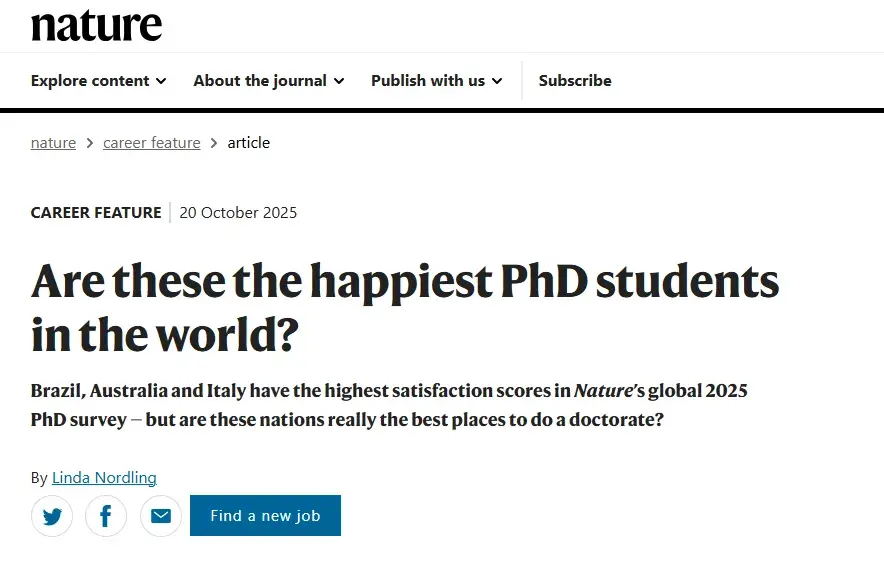 Nature权威调查：全球博士幸福感最强的国家是谁？巴西登顶、中国垫底