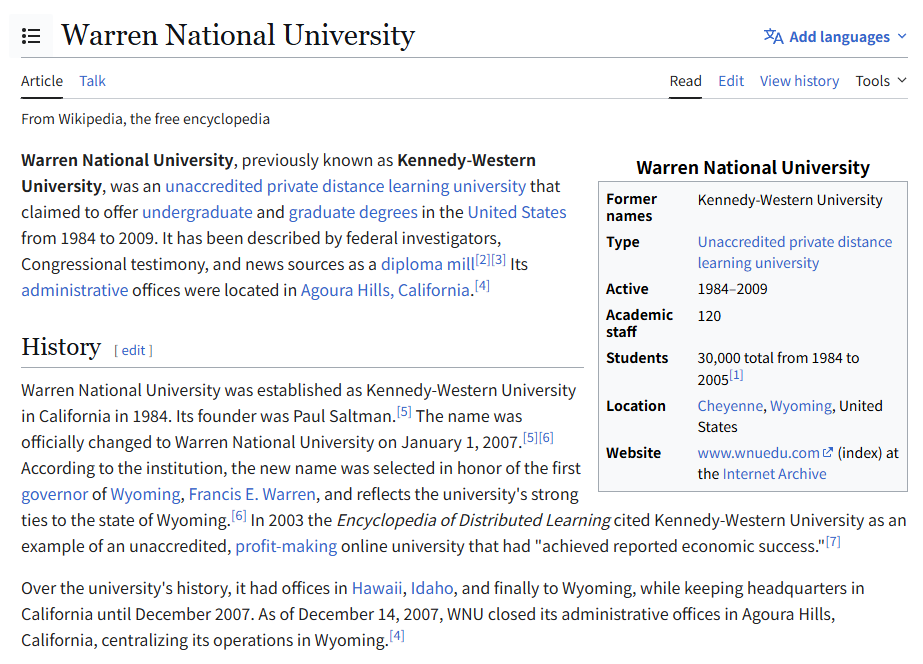 在线教育大学避雷:Warren National University —— 一所1984年成立的“学历工厂” 2 Warren National University
