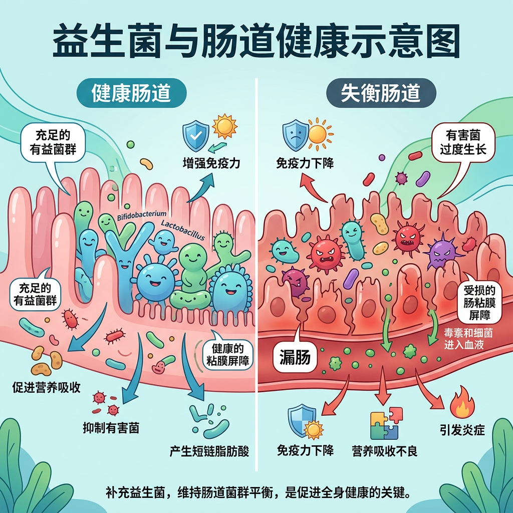 益生菌到底怎么吃才有效?北美在哪里买益生菌?北美家庭买酸奶、泡菜和Probiotic补充剂前,先看懂这篇指南 1 Healthy intestine with beneficial bacteria versus imbalanced intestine with harmful bacteria