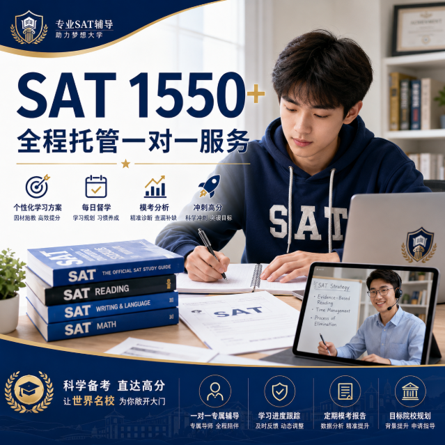 SAT 1550+、全程托管一对一服务 | 无需学生配合，SAT 保1550+，SAT高分服务
